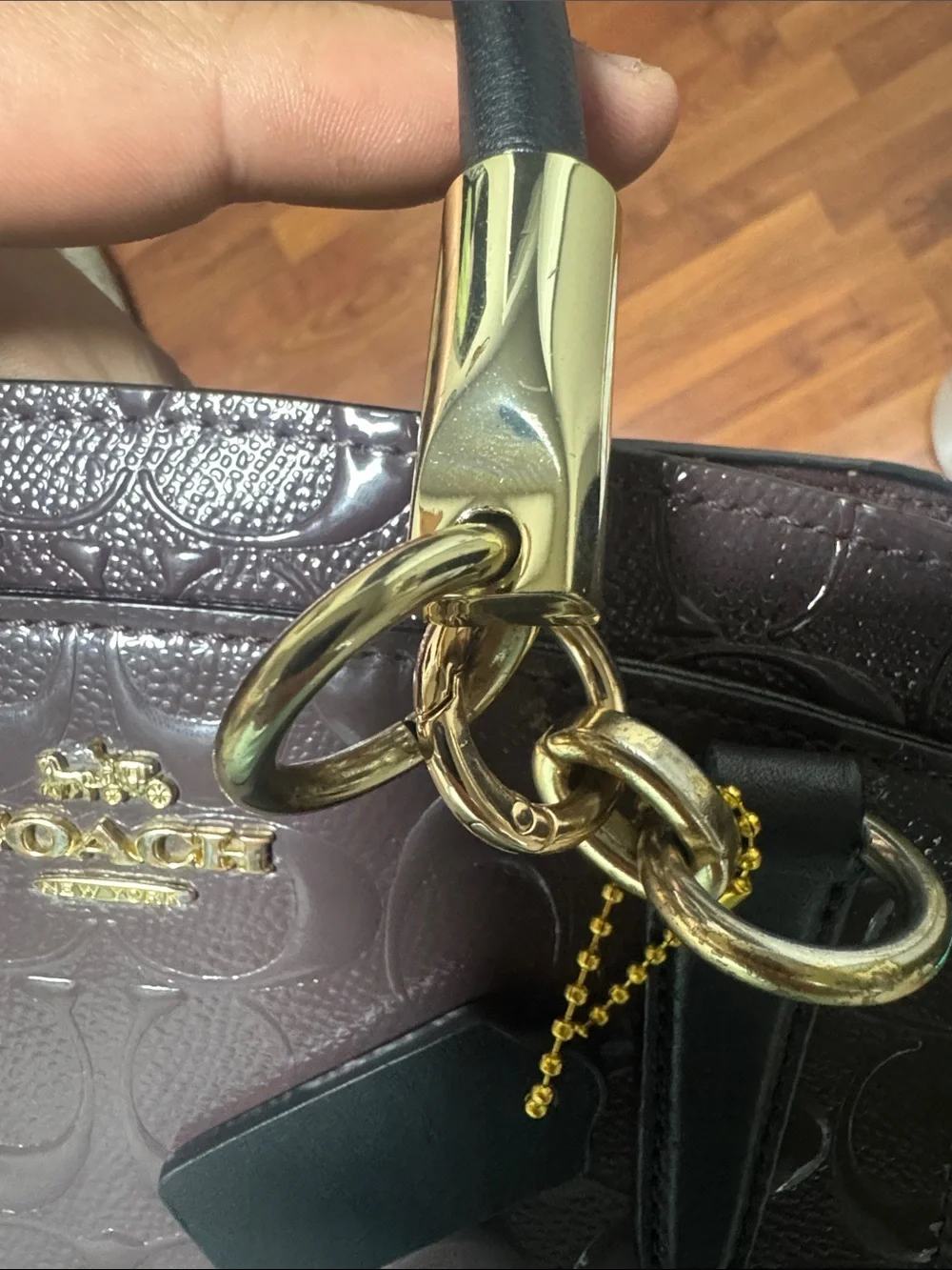 Coach Patent Leather Satchel in Deep Plum with Black Handles
